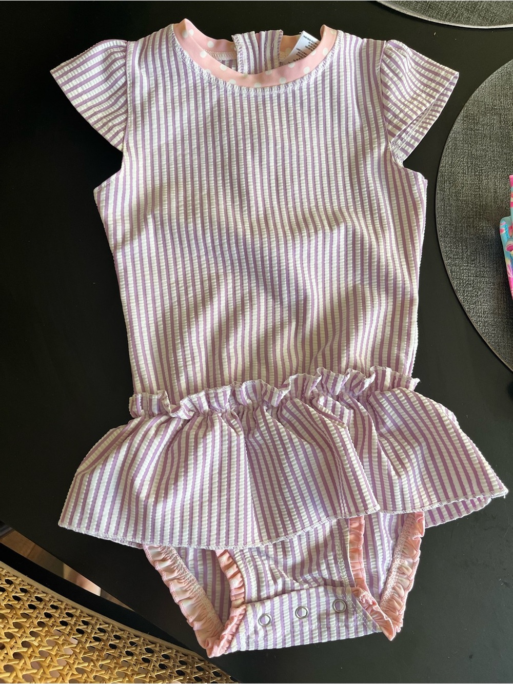 Ruffle Butts Lavender and White Striped Ruffle Skirt Bodysuit